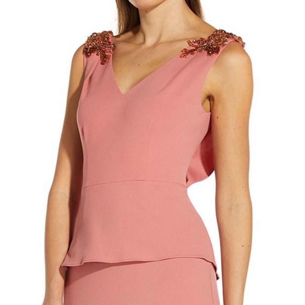 New Adrianna Papell Peplum Crepe Gown - Color Poppy size 4